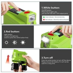 Power Source Battery Inverter For Ryobi 18V 150W with Dual USB Ports & LED Light