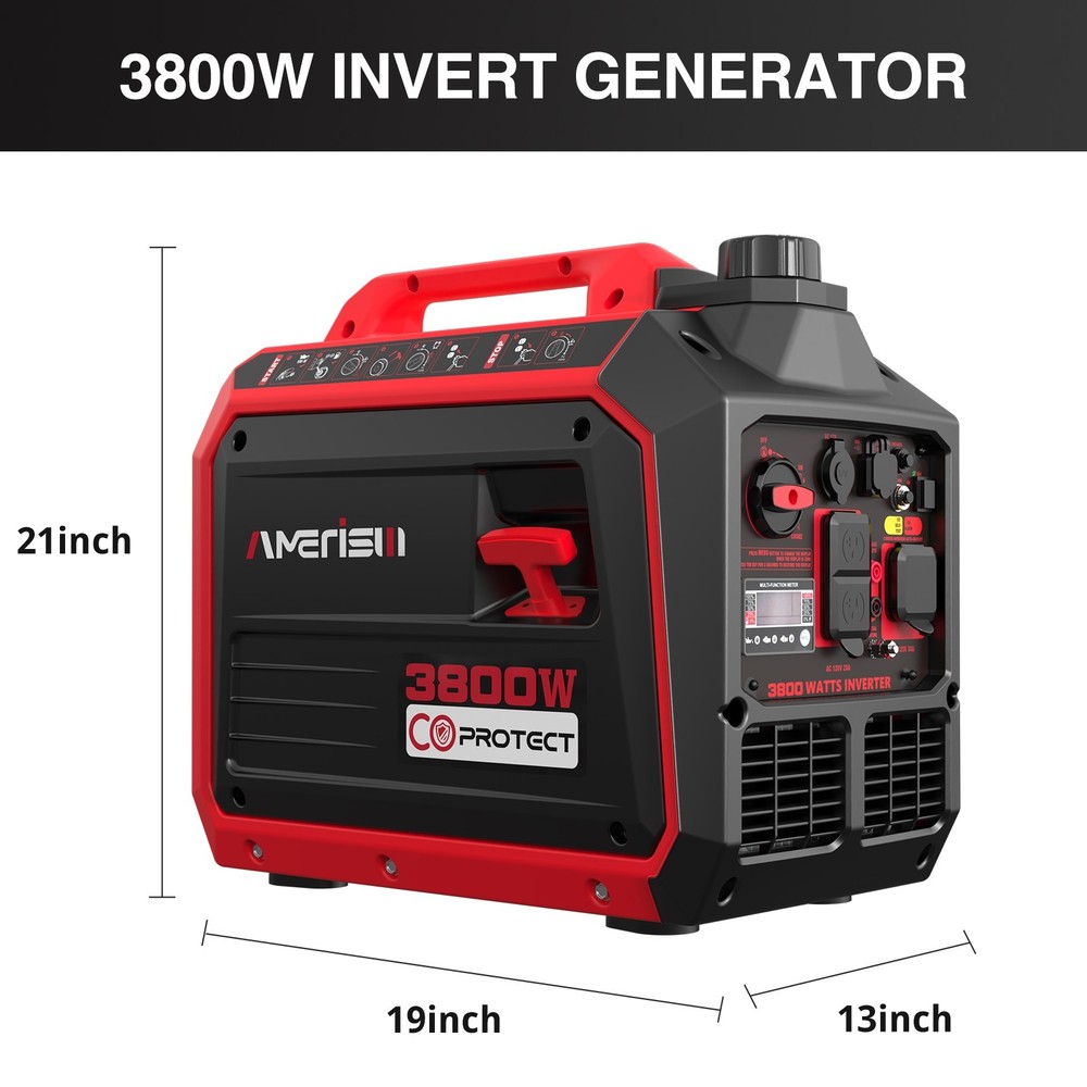 3800W Gasoline Generator, Portable Inverter, CO Safety Monitor, Low Noise