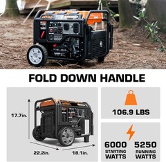 GENMAX 6,000-W Quiet Portable Gas Inverter Generator, Electric Start, CO Sensor