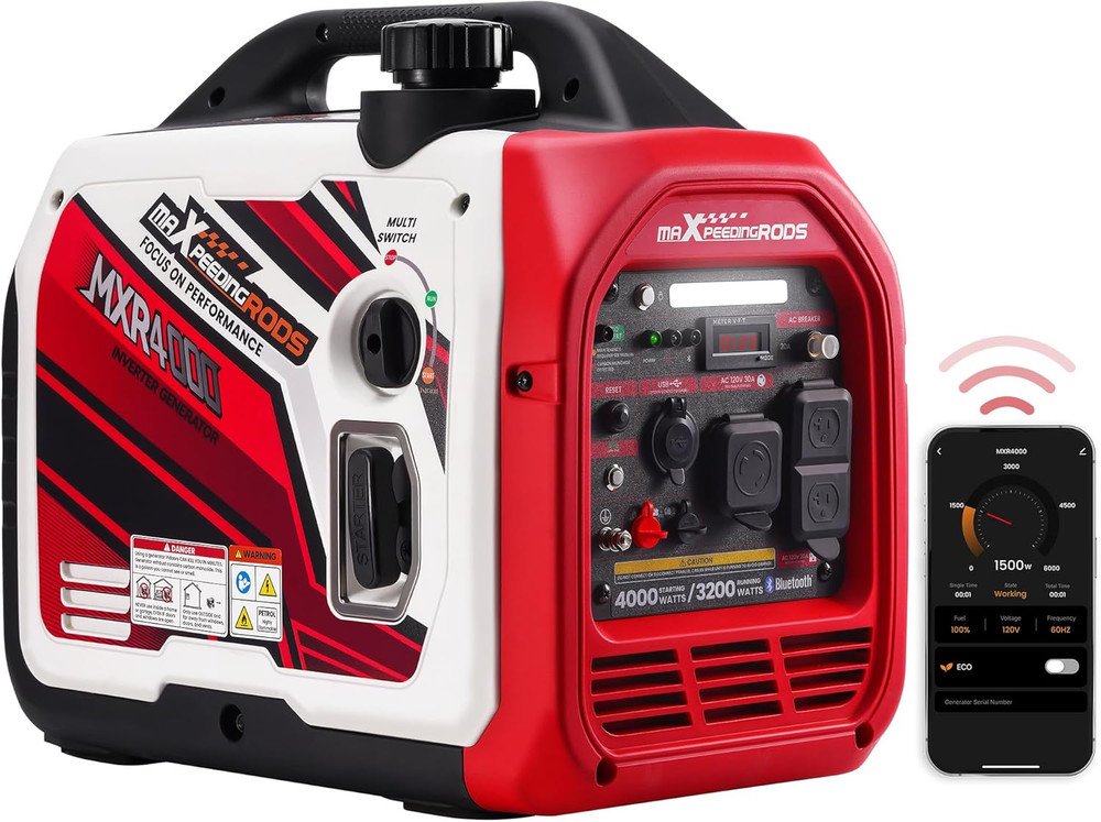 Maxpeedingrods 4000 Watt Inverter Generator Portable, Bluetooth� App Remote Data