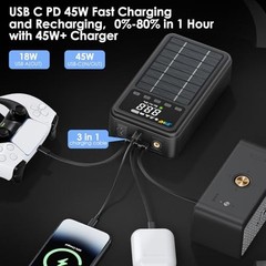 Portable Power Station 74Wh, Solar Generator & Backup Power with 45W USB Black