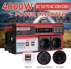 12V 4000W Power Inverter Sine Wave Converter With 4 Outlets + USB