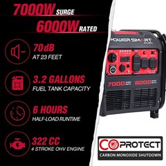 PowerSmart 7000W Open Frame Inverter Generator with Electric Start, Outdoor Use