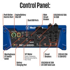 Portable Generator 12500W Peak Remote Start CO Sensor Westinghouse WGen9500c
