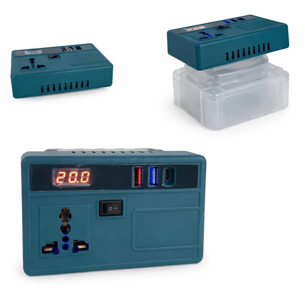 Portable Battery Operated Inverter 2 USB and 1 USB-C Converter DC 21V to AC 220V