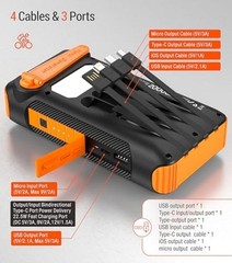 Solar Power Bank 20000mAh Built in Hand Crank and 4 Cables 22.5W Fast Charge