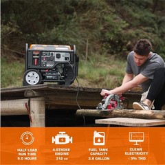 GENMAX 6,000-W Quiet Portable Gas Inverter Generator, Electric Start, CO Sensor