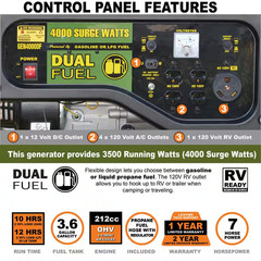 4,000/3,500-Watt Recoil Start Dual Fuel Gasoline Propane Portable Generator with