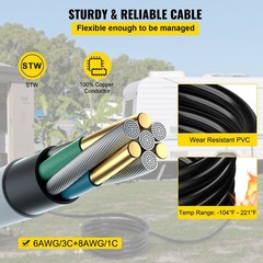 50Amp 125V/250V 6/3+8/1 STW 20ft N14-50P to SS2-50R & CS6364 Twist Lock Cord