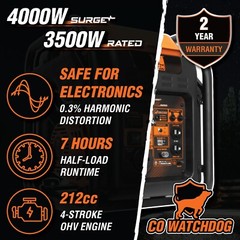 WEN GN400iX RV-Ready 4000W Open Frame Inverter Generator with CO Shutdown Sensor