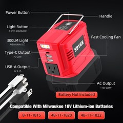 200W Power Inverter Compatible with Milwaukee 18V Battery, Fit for