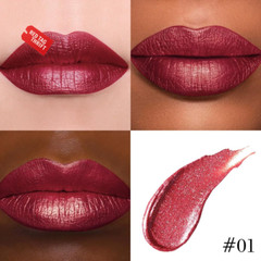 2In1 Dark Borwn Metallic Lipstick and Lip Liner, Shimmer Glitter Lip Gloss Long