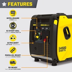 Champion 4,500-W Quiet Portable Gas Inverter Generator, Remote Start, CO Sensor