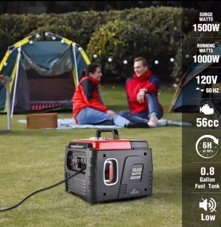PowerSmart 1500W Gas Portable Inverter Generator Quiet RV Home Camping 4-Stroke