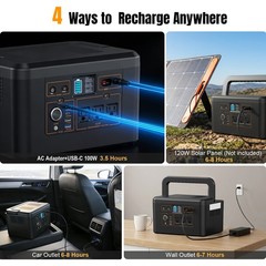 Portable Power Station 650W 576Wh Battery Camping Battery Backup Solar Generator