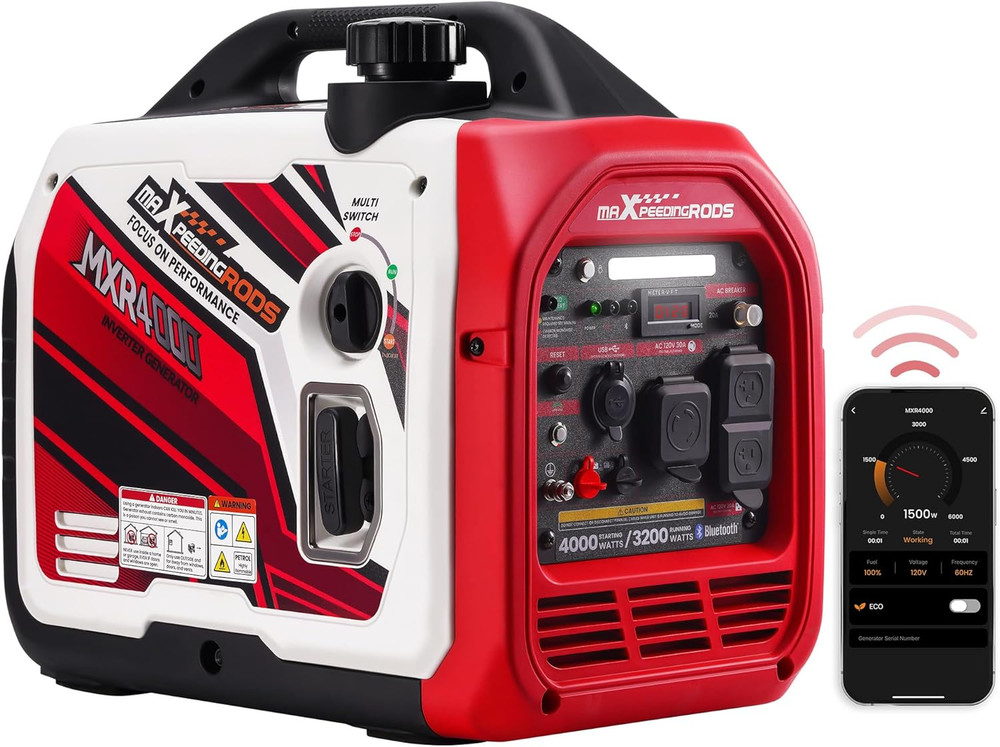 4000 Watt Inverter Generator Portable, Bluetooth® App Remote Data Monitor, RV Re