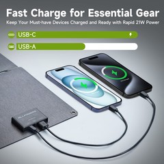 5V 21W Foldable Solar Panel Charger USB-C USB-A Outputs for Backpacking Hiking