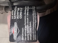 Briggs & Stratton 20 Amp Generator Adapter Cord Set – 25′ Long 4 Outlets – Used