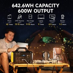 600W Portable Power Station 655Wh Solar Generator Backup Battery for Camping