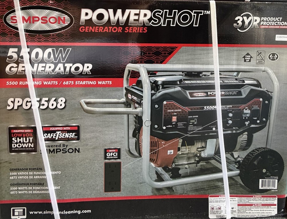Simpson PowerShot SPG5568 Generator 5500W 6875W Low Oil CO Detection GFCI