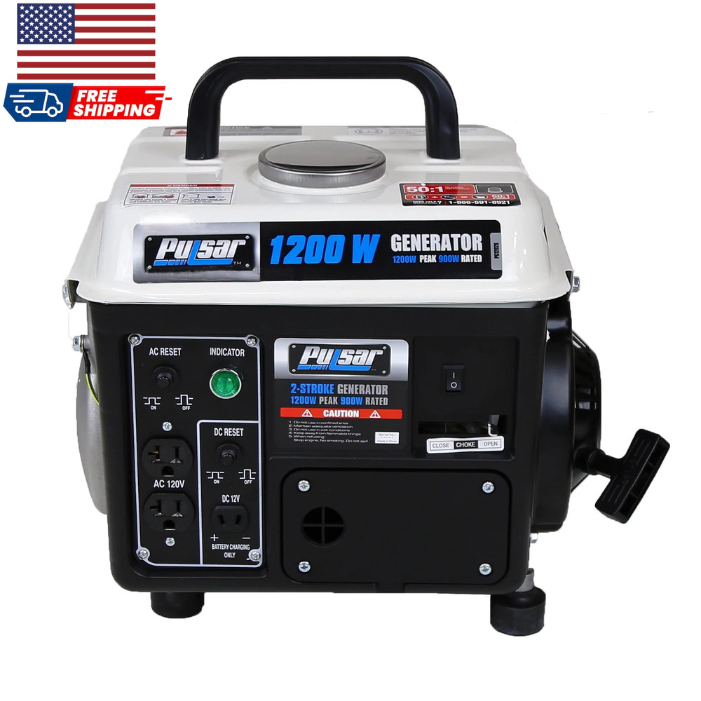 Gas Powered Generator PG1202SA 1200 Peak Watt 900 Running Watt Portable 2-Cycle