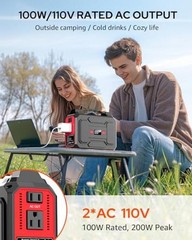 Solar Powered Generator 200W Peak/100W Rated, Portable Solar Black & Red