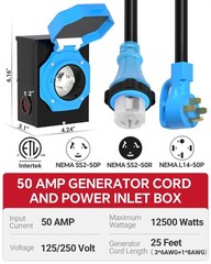 Marsflex 50 Amp Generator Cord And Power Inlet 25Ft 50 Amp Generator Cord Nema