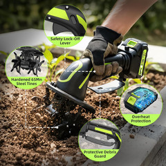 Cordless Tiller Cultivator Electric Hand Tiller 235RPM 2 Batteries 4 Inch Soil