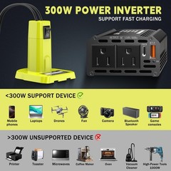300W Power Inverter for 18V Battery, DC to AC Portable Generator, 2 AC Outlets,