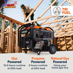 12,500 Starting Watt Tri-Fuel Portable Generator Electric Start Gas Propane or N