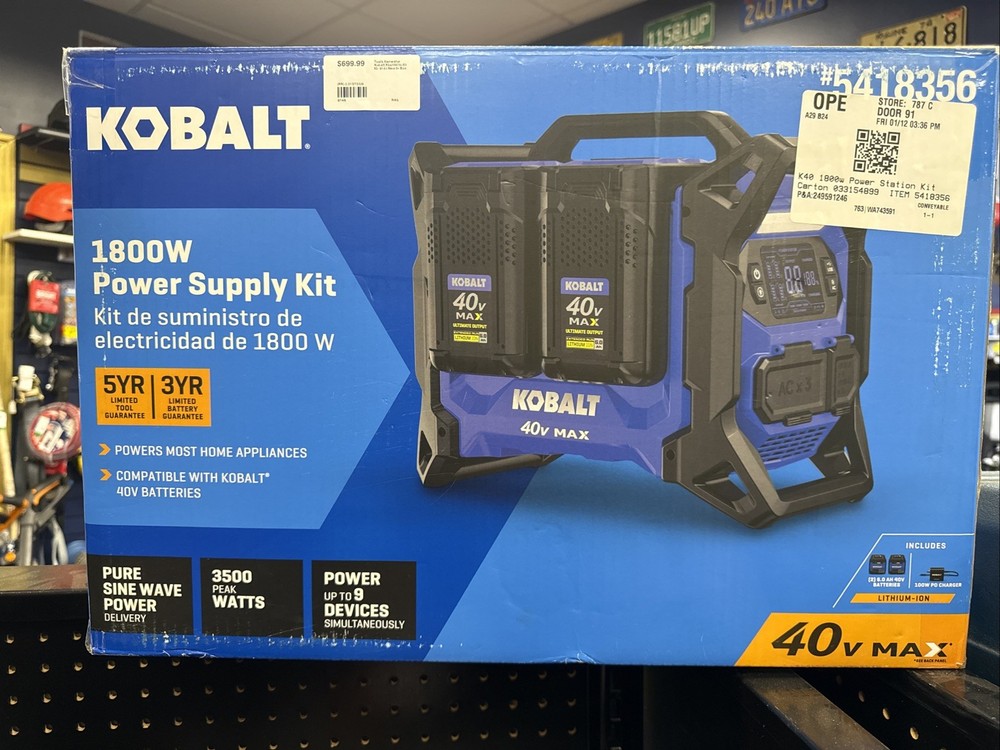 Kobalt 40 V MAX generator 1800 W Power Supply Kit.NEW