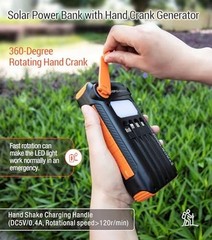 Solar Power Bank 20000mAh Built in Hand Crank and 4 Cables 22.5W Fast Charge