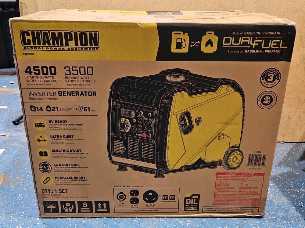 Champion 200988 4500-Watt Portable Dual Fuel Inverter Generator
