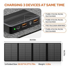 Portable Power Station with Foldable 40W Solar Panel, 100W Black Gray