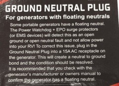 Neutral Ground Bonding Plug for Portable Inverter Generator with Surge Guard