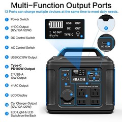 SBAOH 300W Portable Power Station 296 Wh Solar Generator with LED Lights