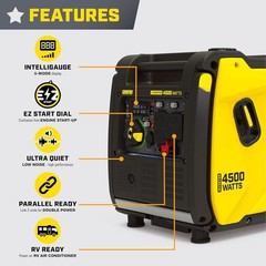 Champion 4,500-W Portable Gas Inverter Generator with EZ Remote Start, CO Sensor