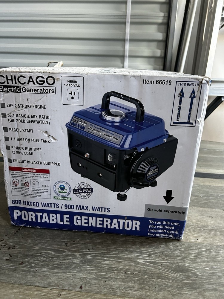 Chicago Electric 800W Portable Generator 900W Max Open Box Gas Powered Compact B