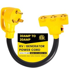 30 Amp to 110V RV Generator Adapter, Triple Outlet, ETL
