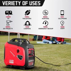 2500 Watt Portable Inverter Generator with CO Sensor and Quiet Technology for Ca