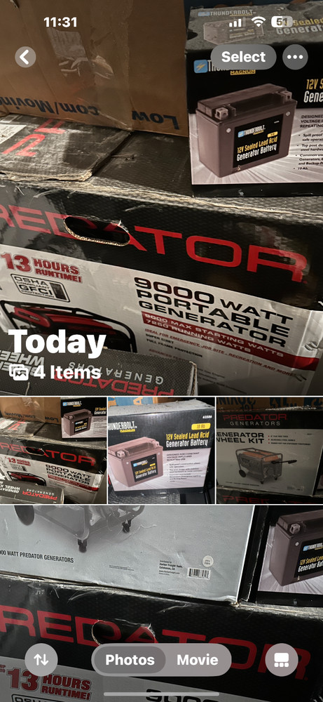Preditor 9000 watt Portable Generator. 7250 Running watts. 12v sealed lead acid