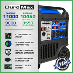 DuroMax XP11000iH 11000 Watt Dual Fuel Portable Digital Inverter Generator