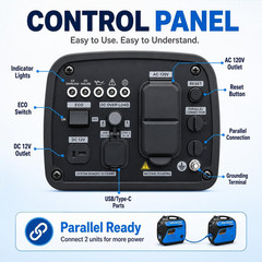 2000W Portable Inverter Generator, Fuel Efficient Gas Powered Generator with CO