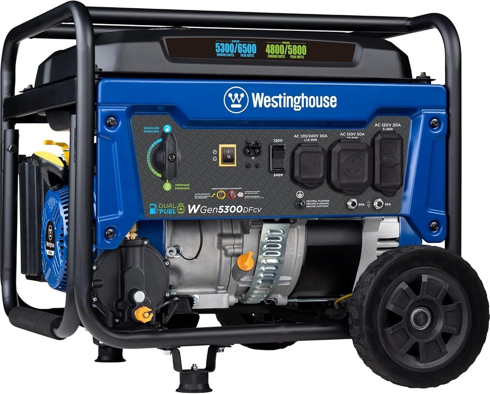 Westinghouse 6500W Dual Fuel Portable Generator RV Ready CO Sensor Gas Propane