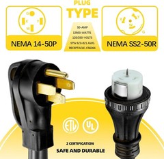 Cable de Extensión para Generador 50 Amp 13 FT, Resistente Exterior