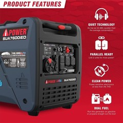 A-iPower 7600W Dual Fuel Quiet Portable Inverter Generator, Electric Start RV Re