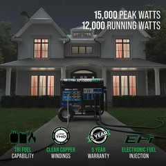 DuroMax XP15000HXT+ 15,000 Watt Electric Start Tri Fuel Portable Generator