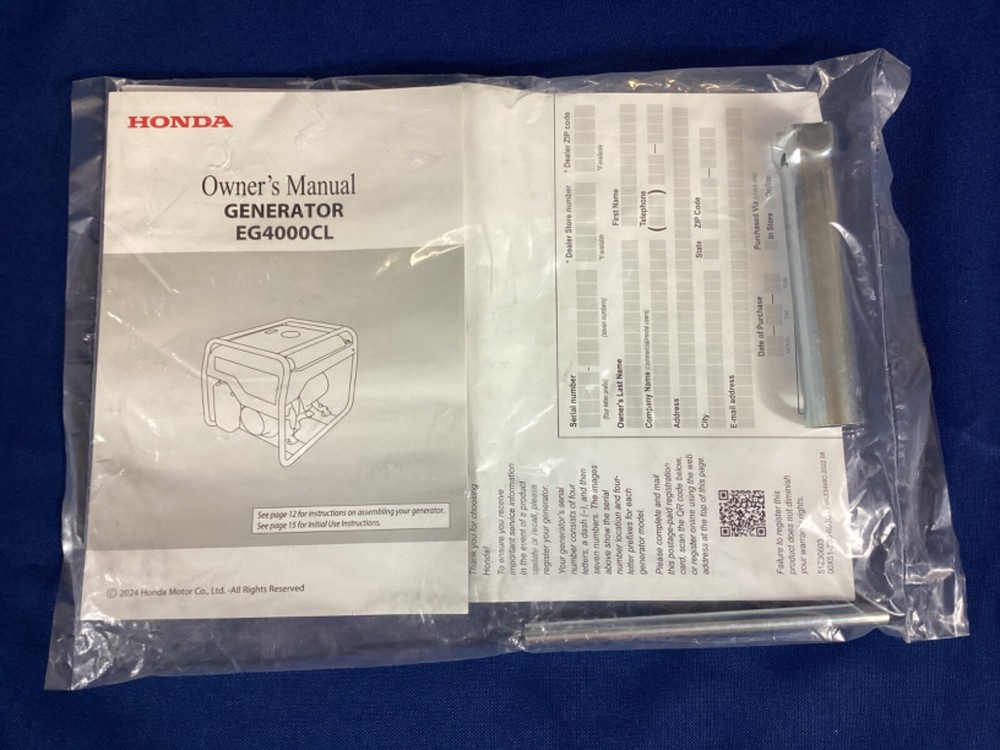 NEW 2024 Honda Generator EG4000CL, Owner’s Manual, 31Z33604, 00X31-Z33-6040*