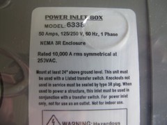 (1) NEW Generac 6338 50 Amp Outdoor Power Inlet Box Plastic CS6365 3R 125/250V