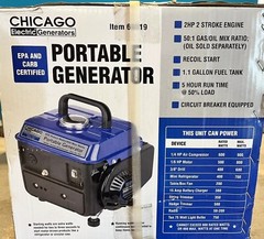 GENERATOR-CHICAGO ELECTRIC Portable Generator 2HP 800/900W 5 Hour Run Time- NEW